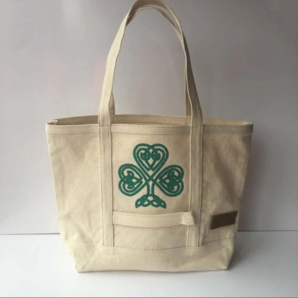 Irish Girl Glitter Shamrock Canvas Tote Book Bag